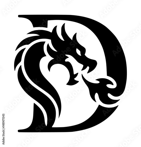 Dragon head inside D latter logo