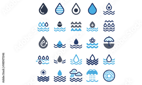 Water line icon set