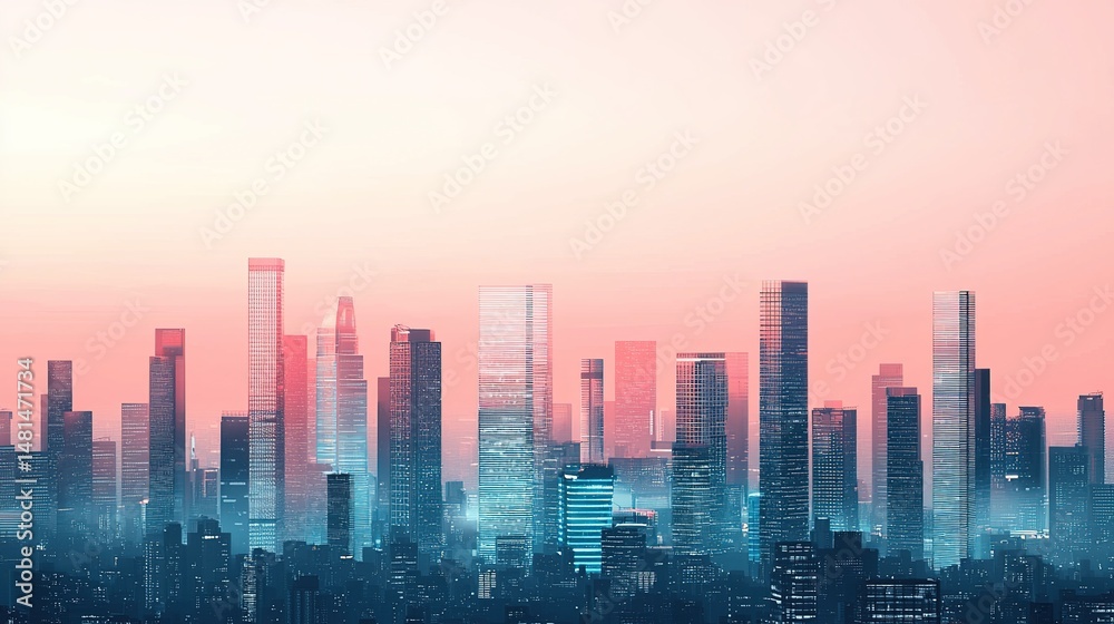 Fototapeta premium Urban development progress smart buildings under construction in a modern cityscape at dusk