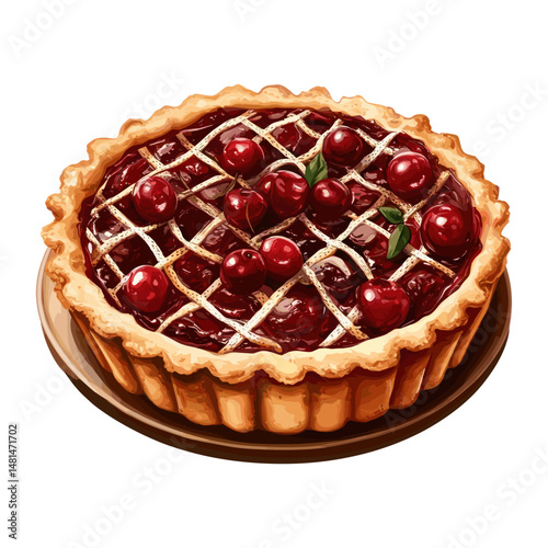 Pie haute couture netting background white Cherry jam vector