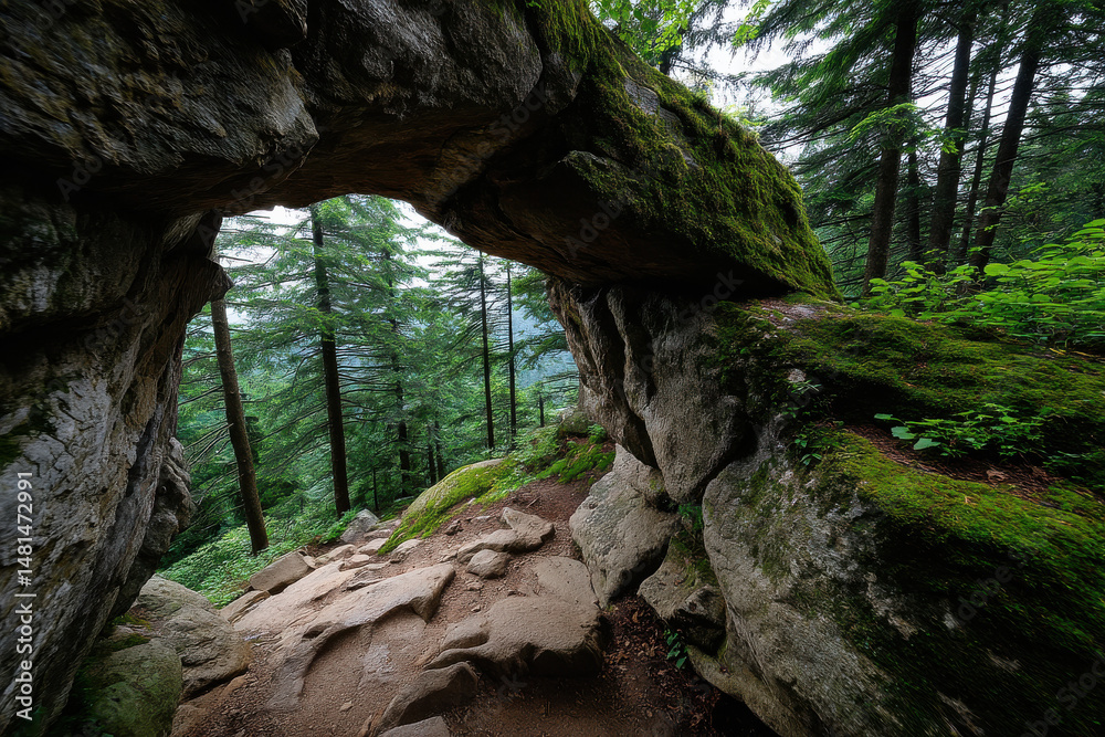 Fototapeta premium Natural Arch That Frames a Hidden Path in Forest