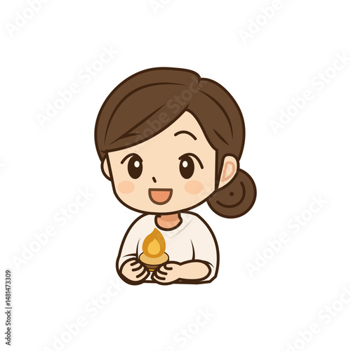girl holding a candle in white clothes cartoon character