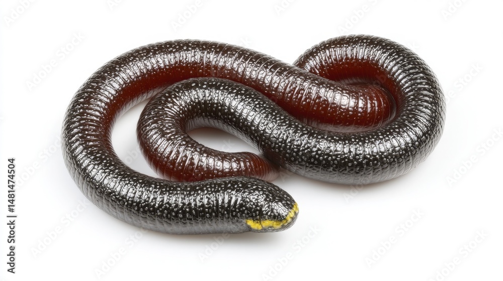Fototapeta premium Shiny black and red ribbon worm on white background. Generative AI
