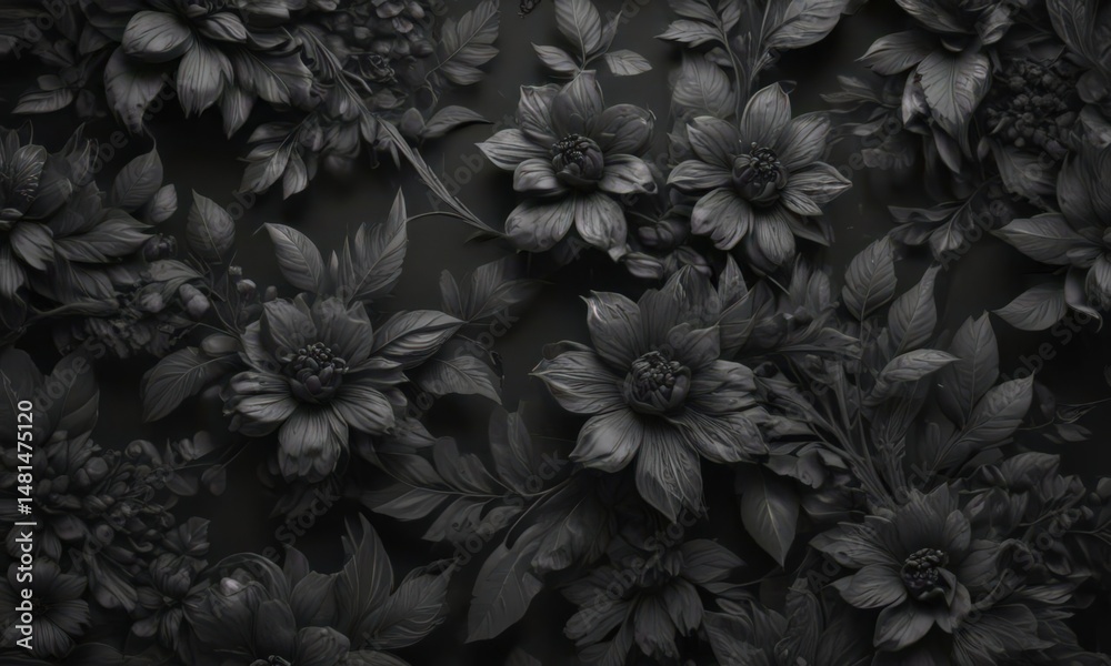 custom made wallpaper toronto digitalIntricate charcoal floral pattern, abstract botanicals,  dark,  texture,  flowers