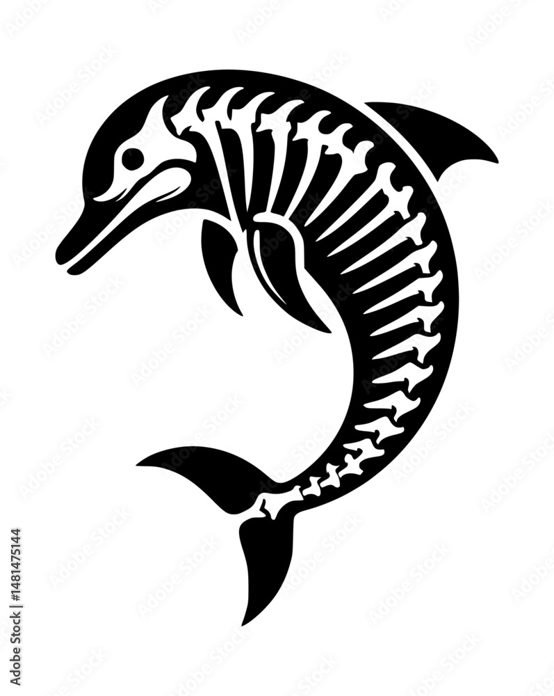 Fototapeta premium Dolphin Skeleton Icon Logo Vector