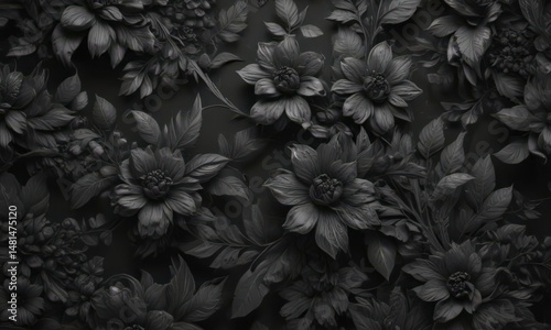 Wallpaper Mural Intricate charcoal floral pattern, abstract botanicals,  dark,  texture,  flowers Torontodigital.ca