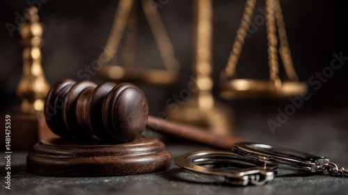 Justice, Law, and Order: Gavel, Scales, and Handcuffs