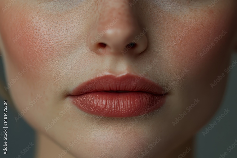 Naklejka premium Beautiful Lips. Close-up Macro Photo of Perfectly Makeuped Female Lips with Plump Fullness
