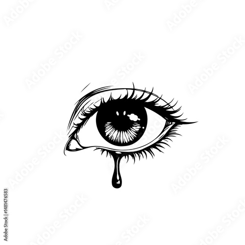 Detailed eye with a striking teardrop, conveying profound emotion and intensity
