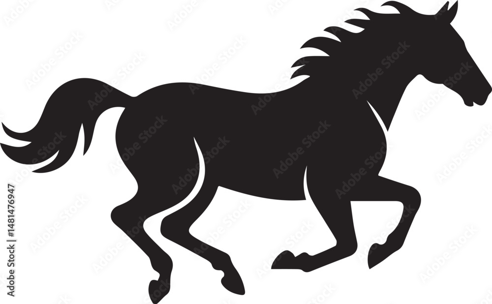 Obraz premium horse vector, horse illustration, full horse, galloping horse, horse silhouette, cartoon horse, riding horse, wild horse,