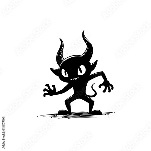 Whimsical silhouette of a horned imp, evoking darkness with playful charm