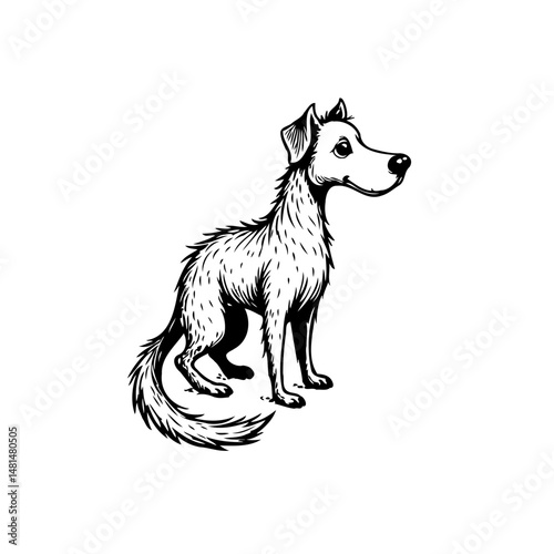 Whimsical canine illustration: A charming black and white dog sketch on white