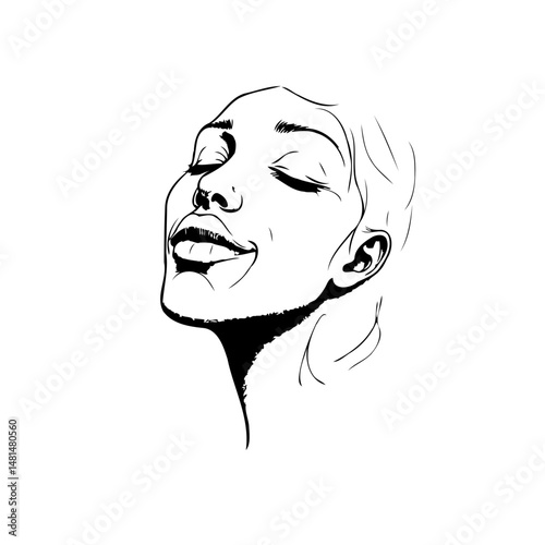 Serene contour drawing evoking contentment and inner peace on blank background