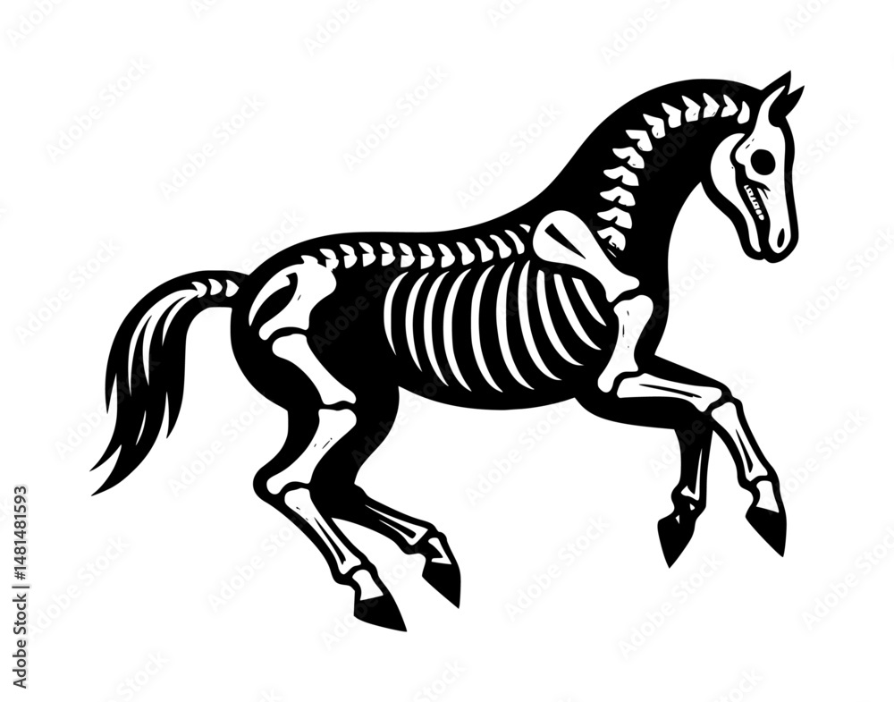 Obraz premium Black Horse Skeleton Vector Logo White Background