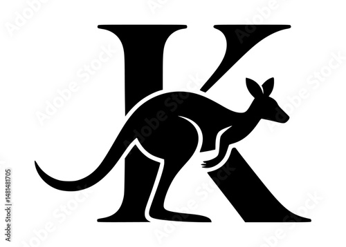 k Shape kangaroo Black Vector Logo