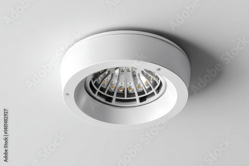 LED downlight fixture embedded in white ceiling background for clean, minimal, and efficient interior lighting photo