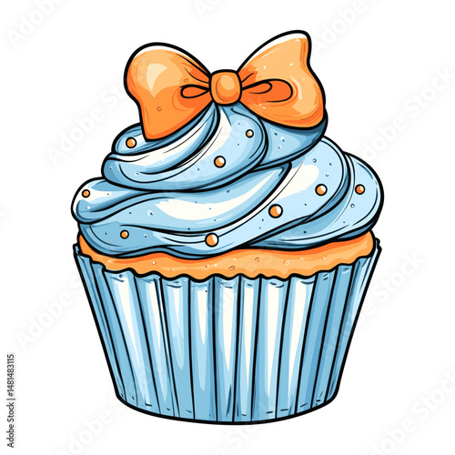 Y2k coquette blue cupcake illustration dessert cartoon vector