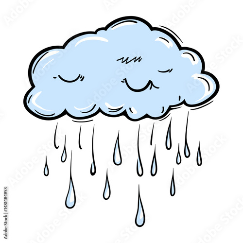 Doodle outline cloud cartoon rain illustration vector