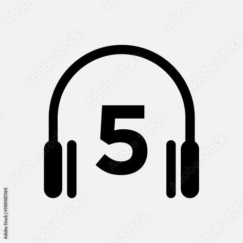Headphone Template On 5 Letter.Music And Podcast Logo Design Headphone Concept	

