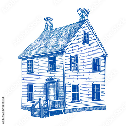 Hand drawn a Colonial house drawing architecture illustration vector