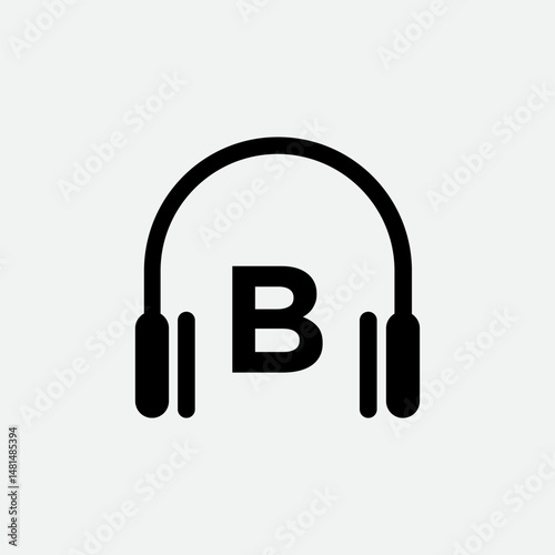 Headphone Template On B Letter.Music And Podcast Logo Design Headphone Concept	
