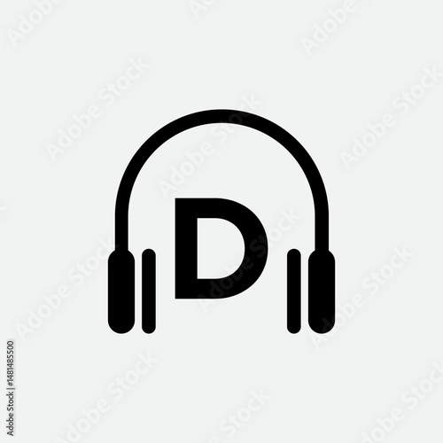 Headphone Template On D Letter.Music And Podcast Logo Design Headphone Concept	
