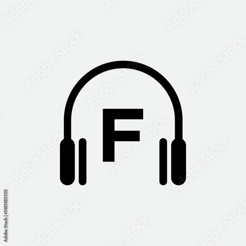 Headphone Template On F Letter.Music And Podcast Logo Design Headphone Concept	
