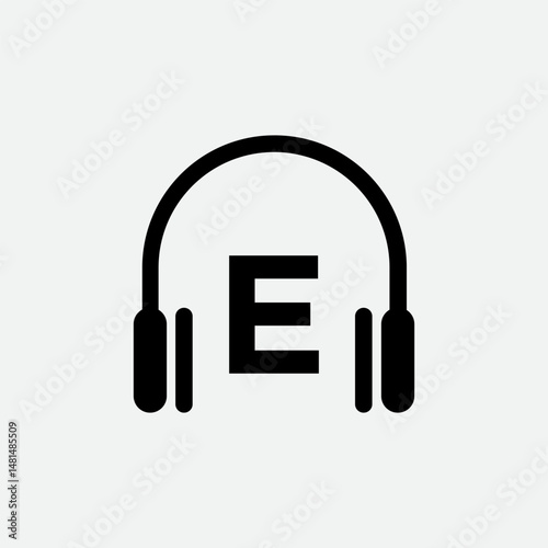 Headphone Template On E Letter.Music And Podcast Logo Design Headphone Concept	
