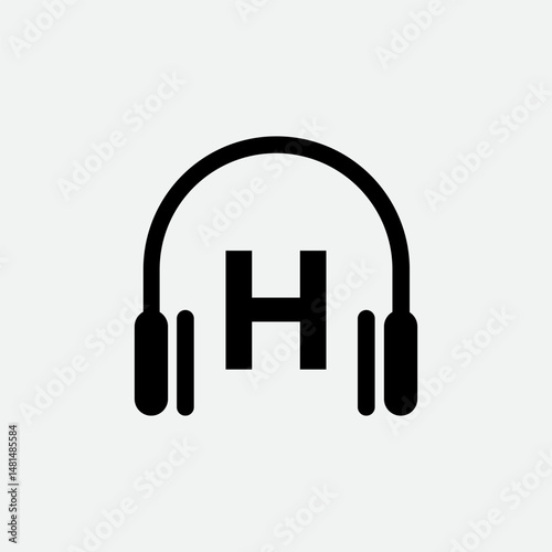 Headphone Template On H Letter.Music And Podcast Logo Design Headphone Concept	
