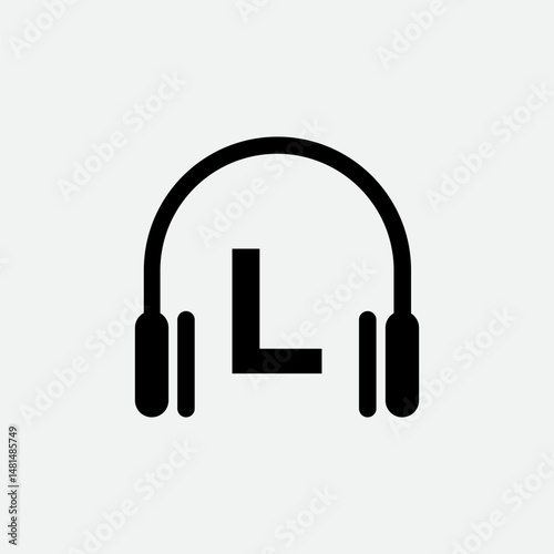 Headphone Template On L Letter.Music And Podcast Logo Design Headphone Concept	
