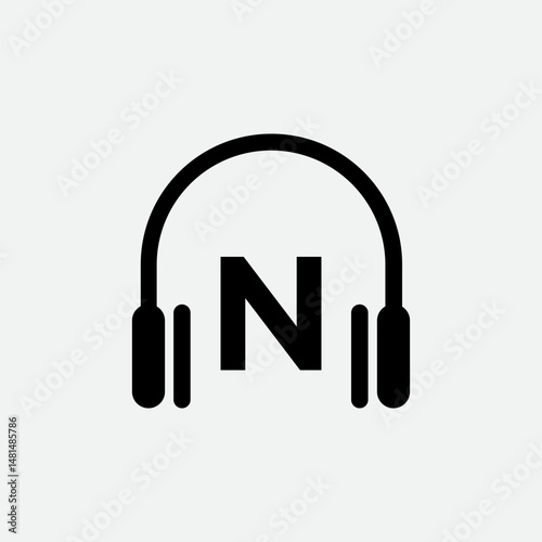 Headphone Template On N Letter.Music And Podcast Logo Design Headphone Concept	
