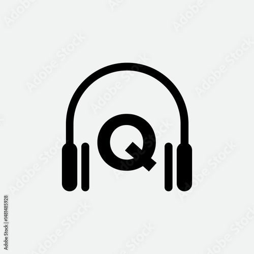 Headphone Template On Q Letter.Music And Podcast Logo Design Headphone Concept	
