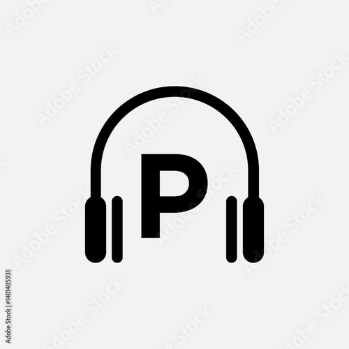 Headphone Template On P Letter.Music And Podcast Logo Design Headphone Concept	
