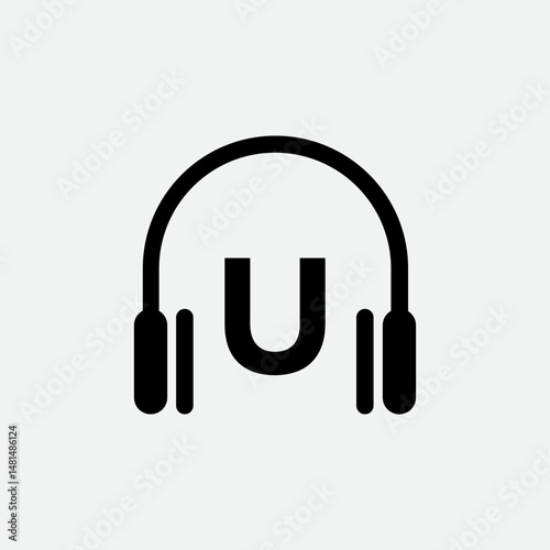 Headphone Template On U Letter.Music And Podcast Logo Design Headphone Concept	
