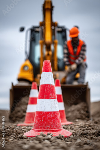 Man removing traffic cones with bulldozer symbolizing lifting bans, removing sanctions, and restoring access