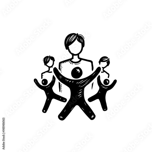 Stylized Family Unity Illustration: Depicting Connection and Support Structure