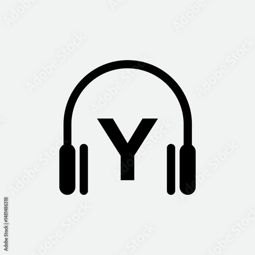 Headphone Template On Y Letter.Music And Podcast Logo Design Headphone Concept	
