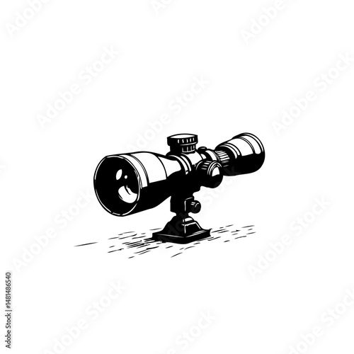 Monochrome drawing of a telescopic sight for precision shooting and observation