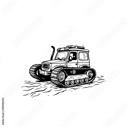 Unique wheeled vehicle, equipped caterpillar tread for off-road exploration and adventures