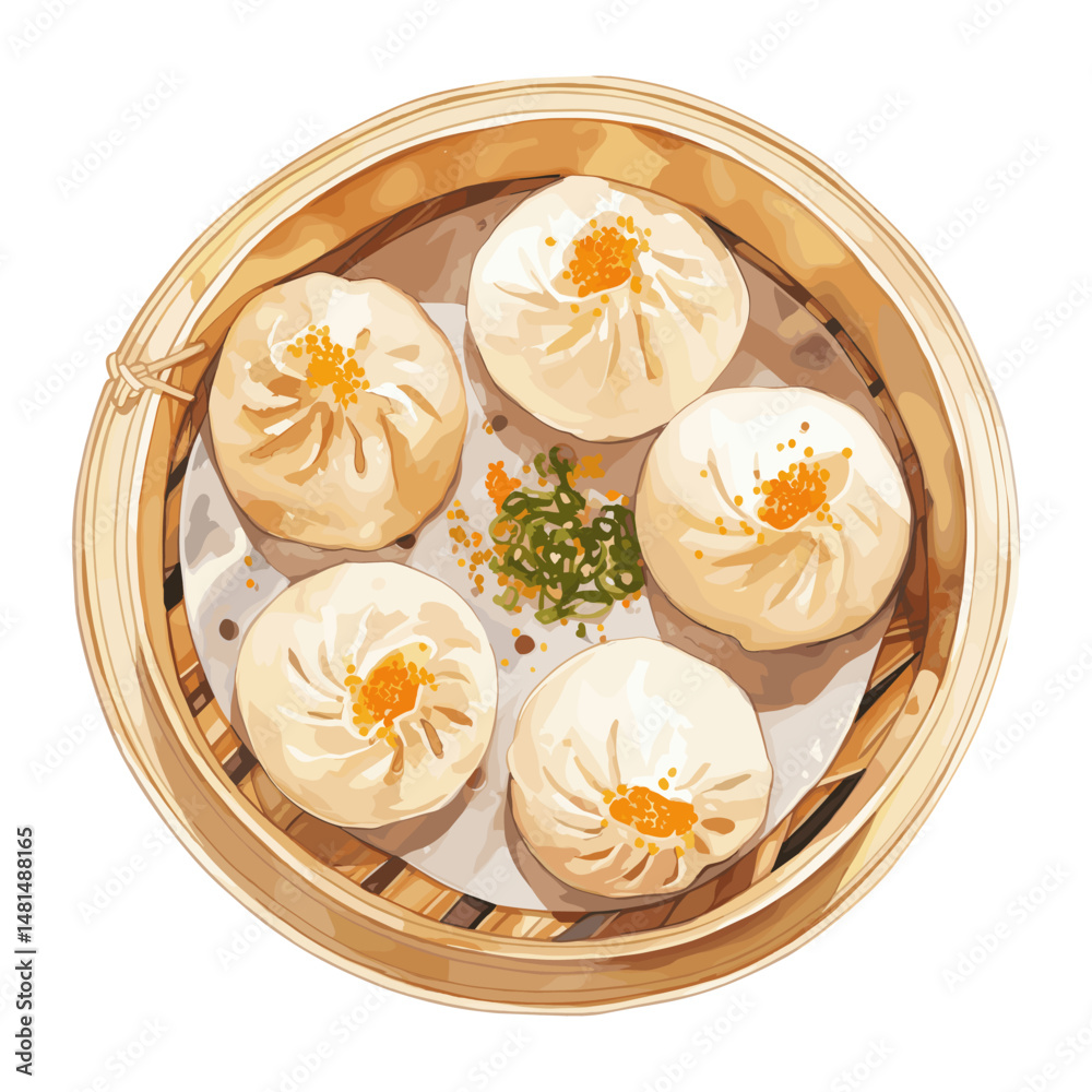 Xiao long bao soup dumplings illustration watercolor style vector Xiao long bao soup dumplings illustration watercolor style vector