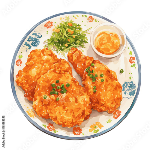 Drumsticks Fried chicken on plate illustration fried food vector