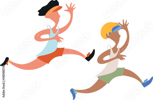 TWO PEOPLE RUNNING IN SPORTS CLOTHING