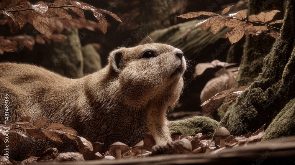 Obraz premium Adorable Marmot in Autumn Forest Wildlife Photography