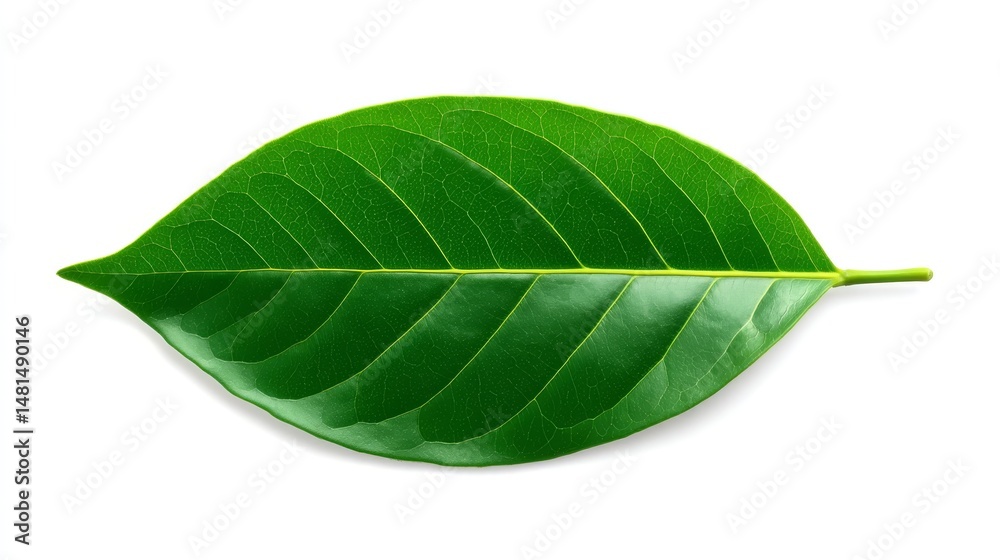 Fototapeta premium Vibrant green leaf on white, a study of natural freshness and simplicity in botanical photography