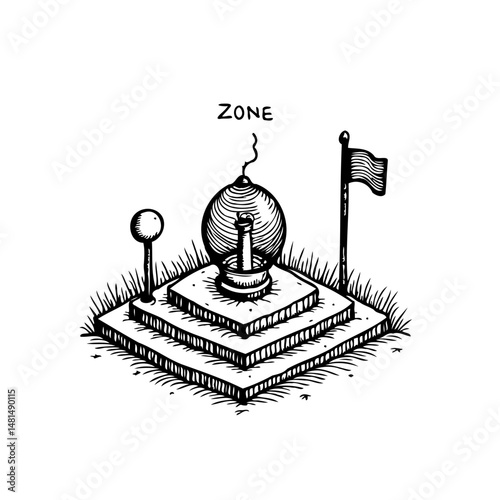 Drawn fantasy isometric structure, whimsical creation of an imaginary zone
