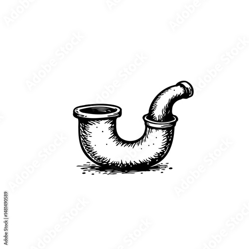 Monochrome drawing showcasing a curved pipe object with textured surface detail