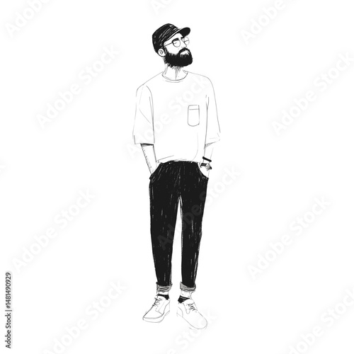 A hipster man standing illustration drawing sketch vector