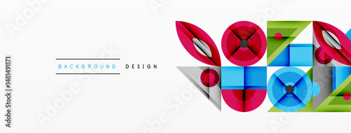 Abstract geometric pattern. Vivid colors blend, creating modern visual texture. Shapes overlap, forming dynamic composition.