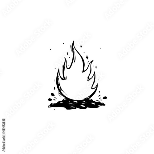 Stylized fire emblem on white: a graphic illustration of flame dynamics