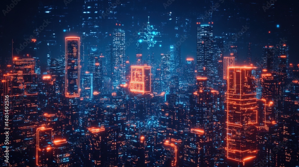 Fototapeta premium A hyper-realistic smart city controlled by an AI-powered central hub